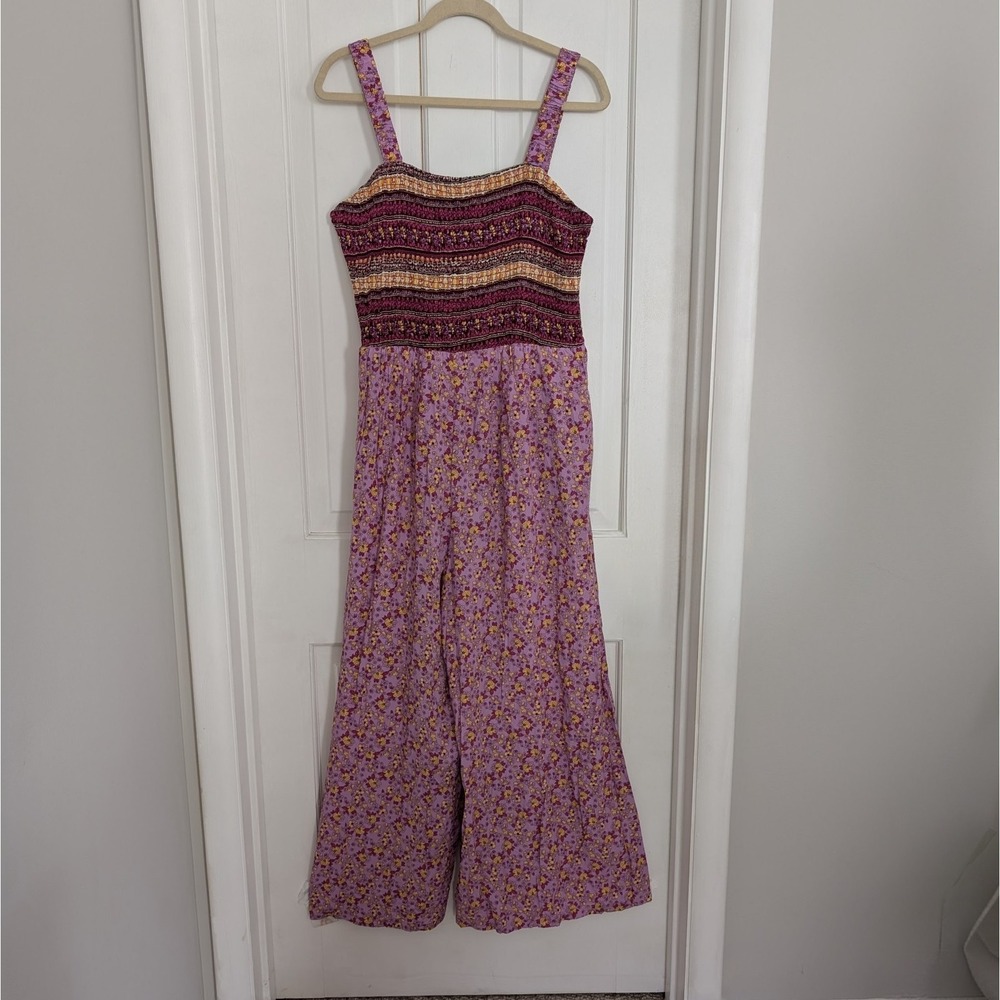Floral Smocked Summer Jumpsuit SZ 2XL Boho Hippie Festival Summer Lightweight